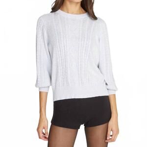 NEW AUTUMN CASHMERE puff sleeve cable crew top in platinum